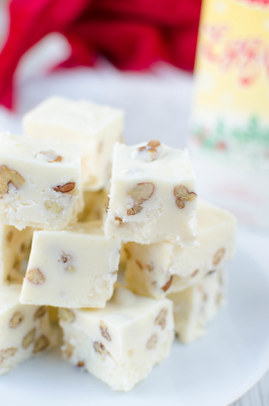 Eggnog Fudge - rich and creamy eggnog fudge with pecans. The perfect sweet treat for your holiday cookie tins!