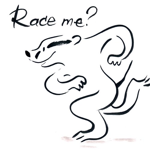 Race me? #badger #badgerlog #inktober #inktober2016 #ink #parenting #running #racing #raceme #race #black #white #pentelbrushpen