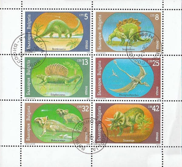 Známky Bulharsko 3840-3845 Dinosaury, razítkovaný blok