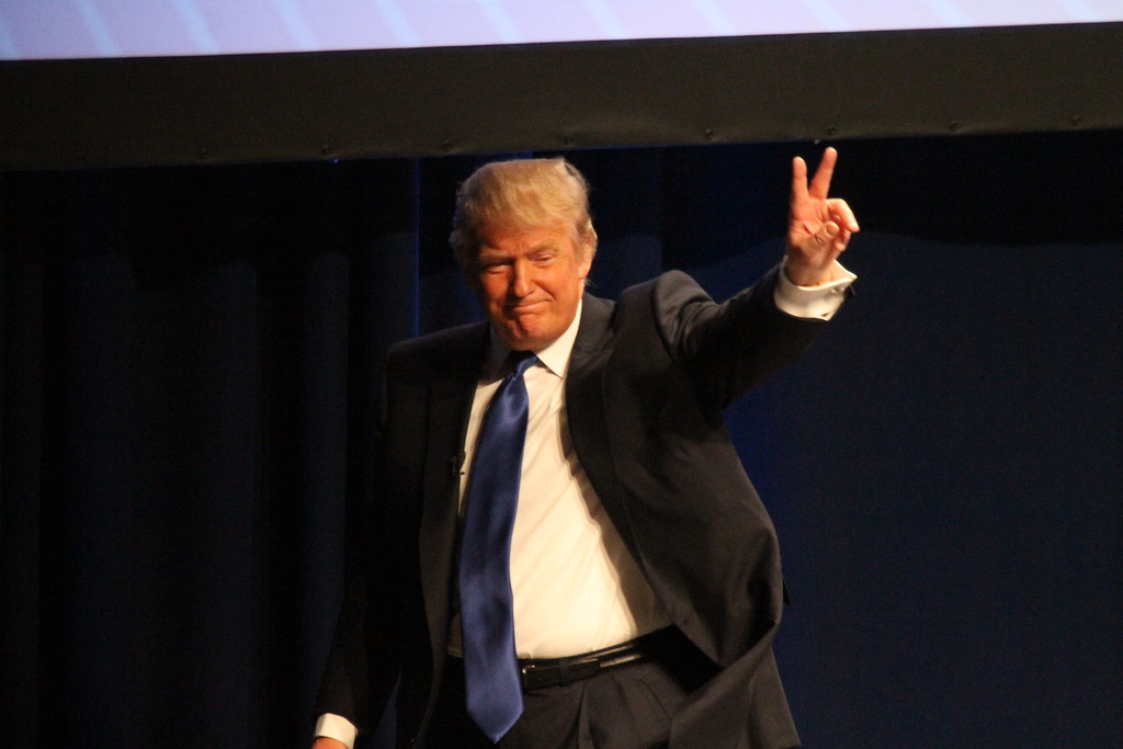 Donald Trump as he exits the stage after speaking at CPAC 2011.