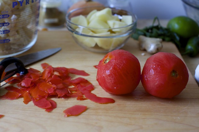 peeled tomatoes but you can use canned