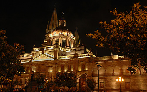 Guadalajara's zocalo (main square) at night