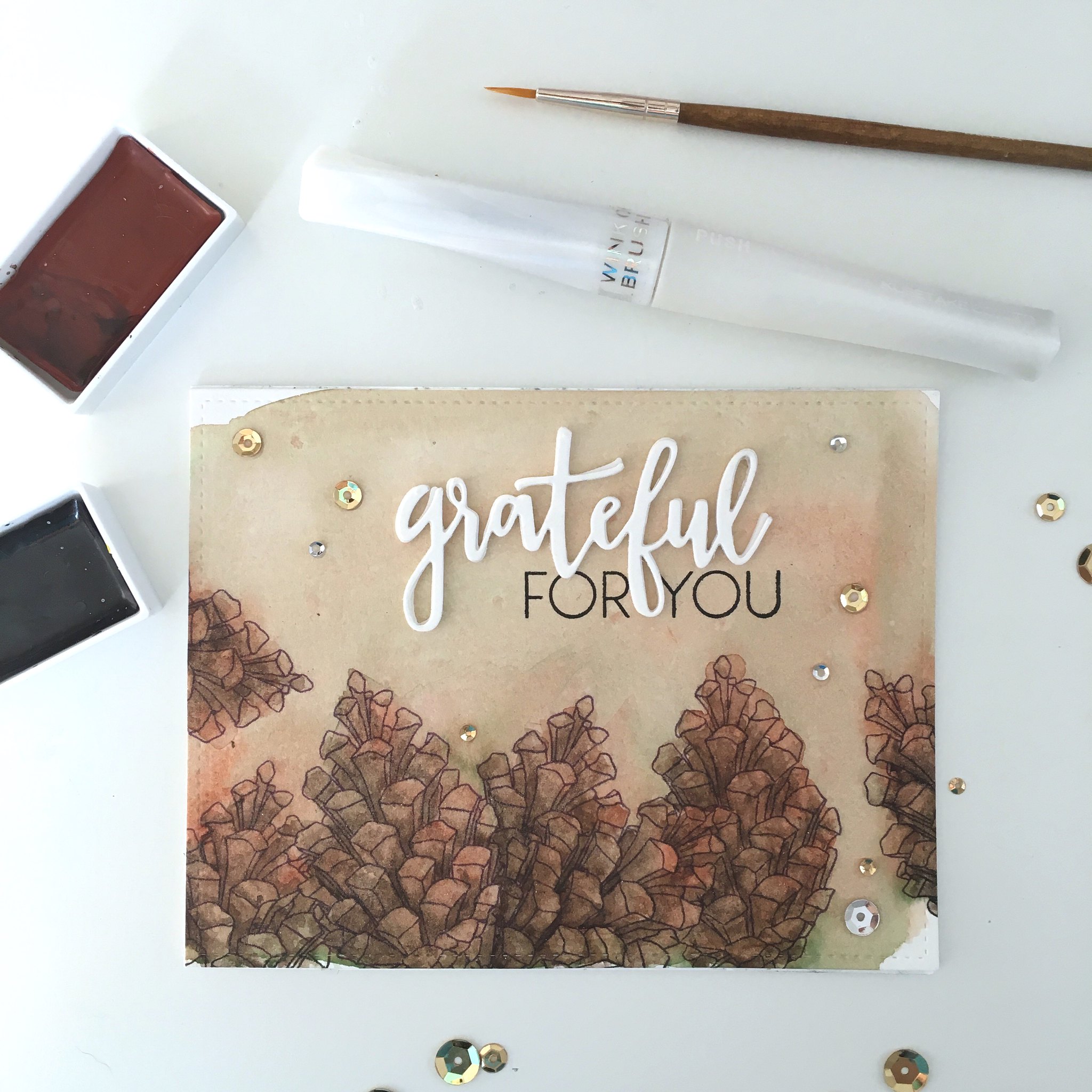 Grateful for you - watercolor and Concord & 9th stamps and dies