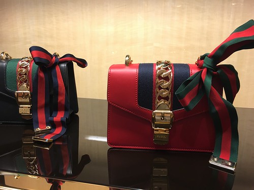 Gucci red bag with red and green ribbons