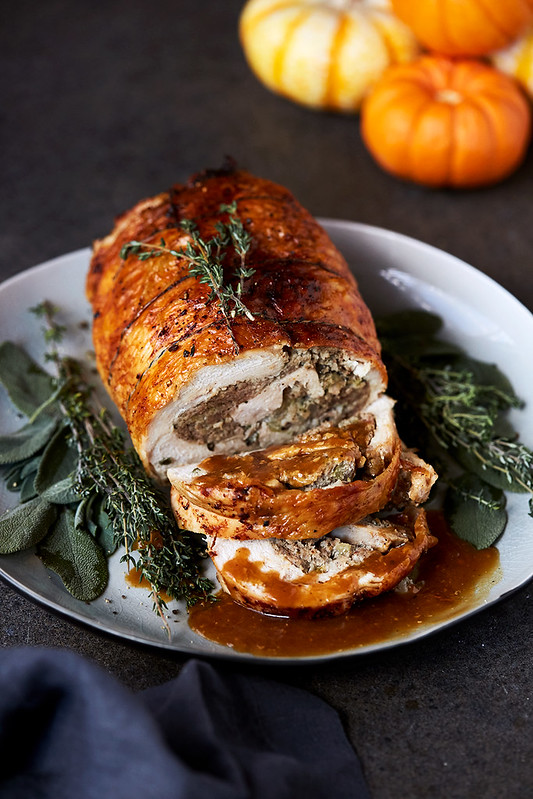 Roasted Turkey Breast Roulade with Grain-free Herbed Sausage Stuffing