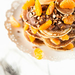 Pancake Cake with Chocolate Cream and Tangerines