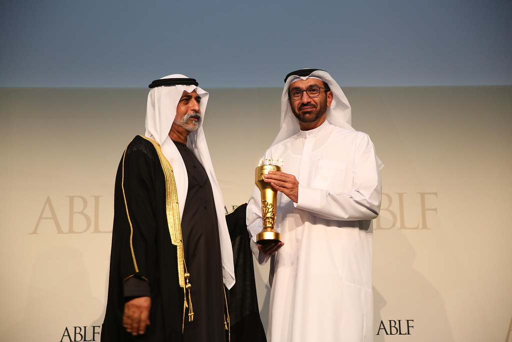 Hesham Abdulla Al Qassim, Vice Chairman and Managing Director, Emirates NBD, UAE receiving the ABLF Business Excellence Award from H.H. Sheikh Nahayan Mabarak Al Nahayan, Minister of Culture and Knowledge Development, UAE