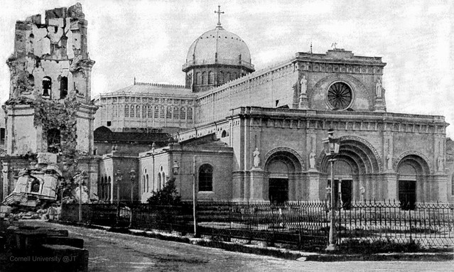 Manila Cathedral damage to bell tower caused by the 1880 earthquake, Intramuros, Manila, Philippines, later half of the 19th Century.