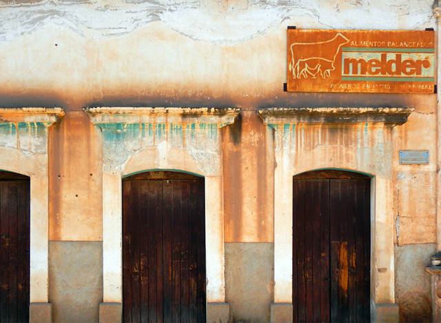 A coloured wall and doors in Mascota, a 'Pueblo Magico' on the Sierra Madres Occidental on the Pacific coast of Mexico