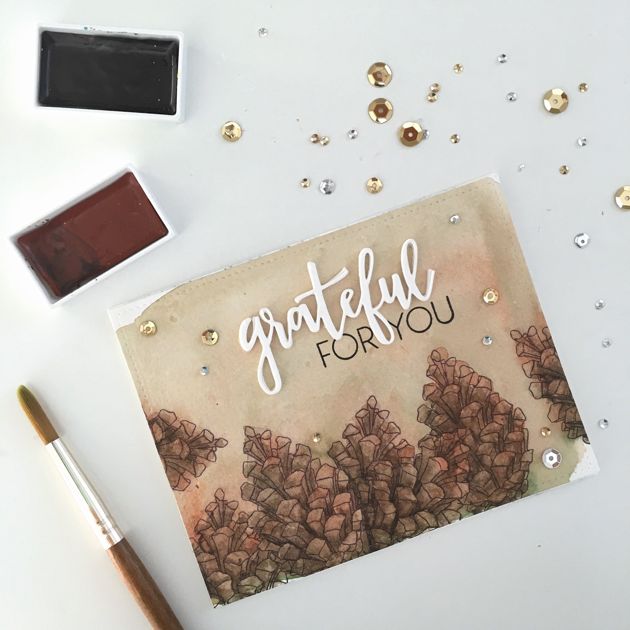 Grateful for you - watercolor and Concord & 9th stamps and dies