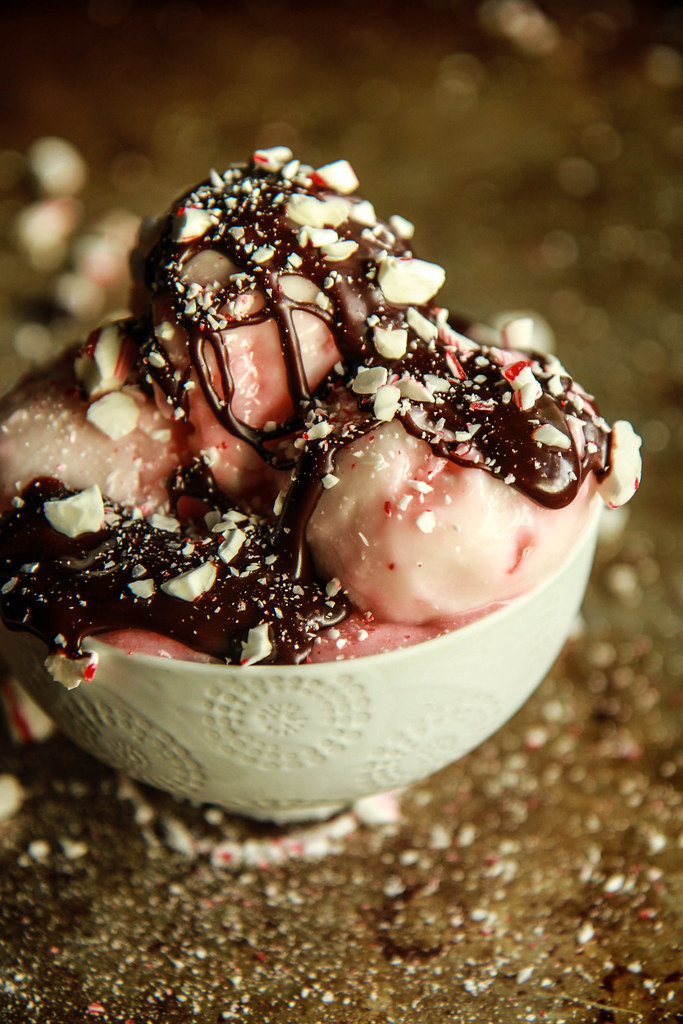 Vegan Candy Cane Ice Cream with Peppermint Hot Fudge Sauce from HeatherChristo.com