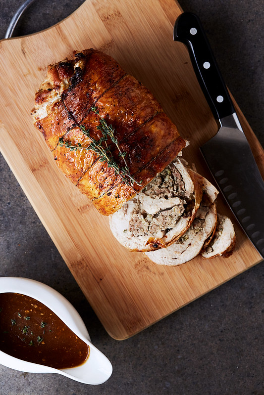 Roasted Turkey Breast Roulade with Grain-free Sage Sausage Stuffing