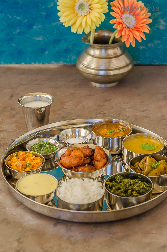 Maharashtrian thali or a platter of Marati food.