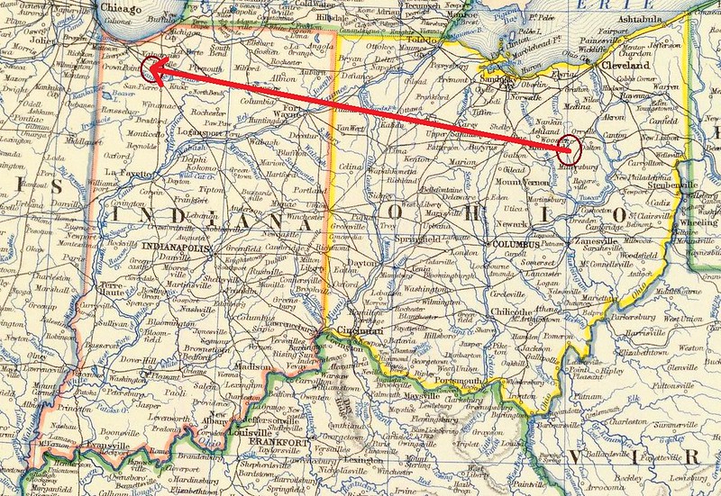 Casbon Ohio to Indiana map