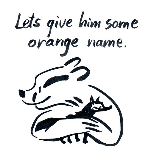 Let's give him some Orange name - Badger. InkTober Day 18 #inktober2016 #inktober #badger#badgerlog #orange #friend #fox #parenting #friendship