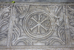 Bordeaux - Basilica of Saint-Seurin, crypt, chi-ro sarcophagus detail