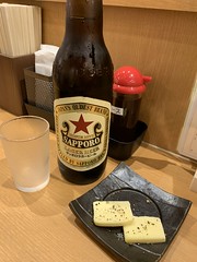 anago tempura, cheese, beer and sour at hoteichan, kichijoji