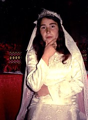 Meliha trying on a wedding gown, Polyanovo 1976