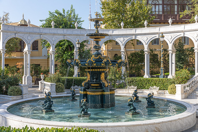 Philharmonic Fountain Park near the Old City in Baku, Azerbaijan