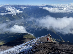 The Descent from the Summit of the Active and Mighty Stratovolcano 'Tungurahua' ('Throat of Fire' volcano) at 5,023 meters (16,479 feet) above sea level, Baños, the Central Highlands, Ecuador.