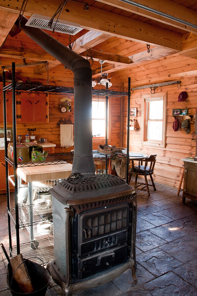 Deer Camp Cabin 2 | The wood stove in the Franke's Blue ...