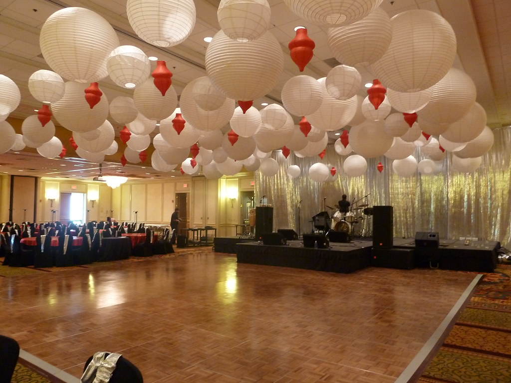 Paper lantern ceiling decorations at a corporate event at 