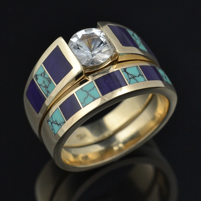 Sugilite and Spiderweb Turquoise Wedding Ring Set