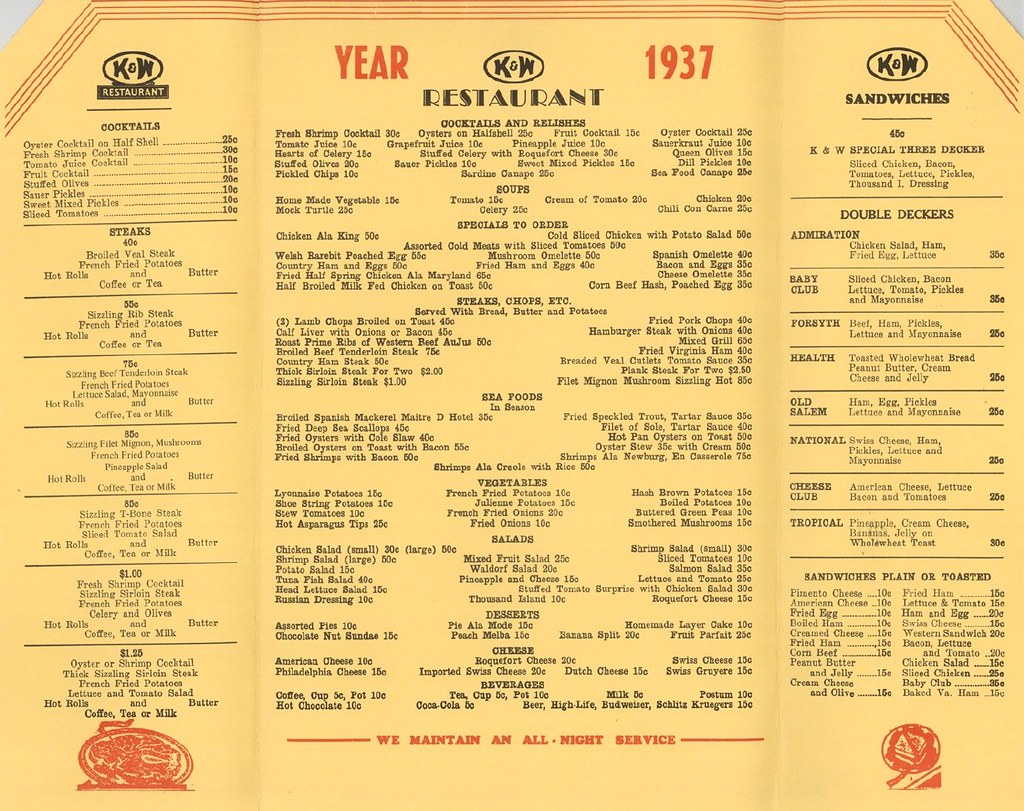 K&W Restaurant Menu 1937 Vibraswirl Flickr