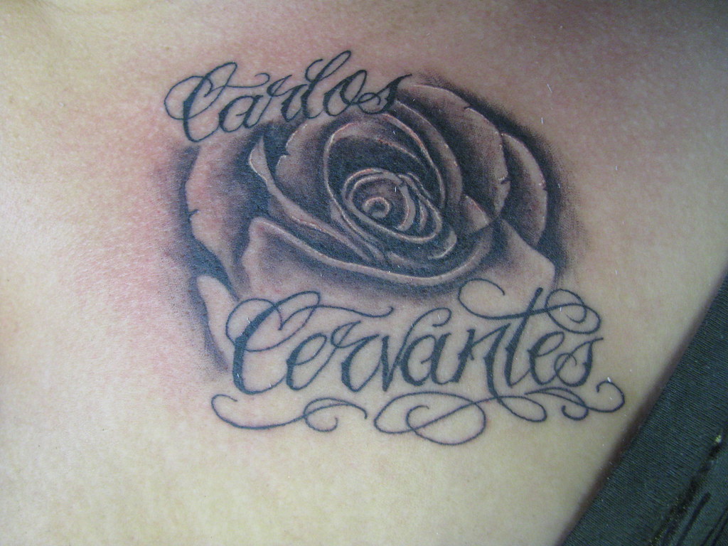 Shoulder Rose With Name Tattoo rose tatoo . 