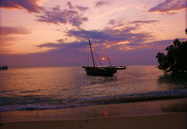 boat and the sea on a sunset in zanzibar