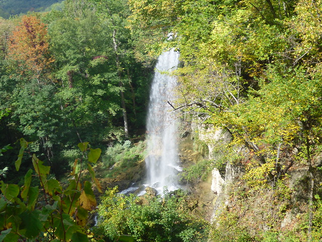 You can visit the falls year-round, this photo was taken in July, but the scenery is magnificent in October