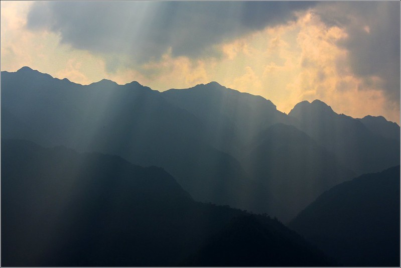 Mount Fansipan with sun rays