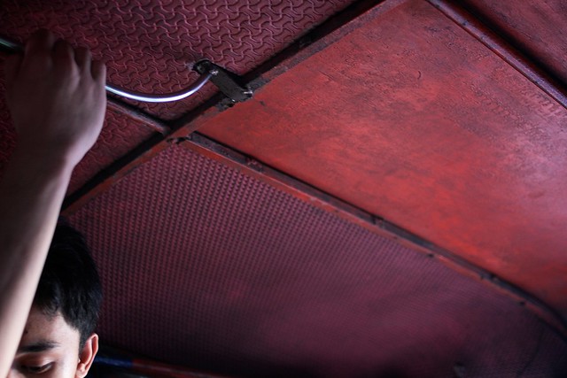 Red ceiling of a jeepney