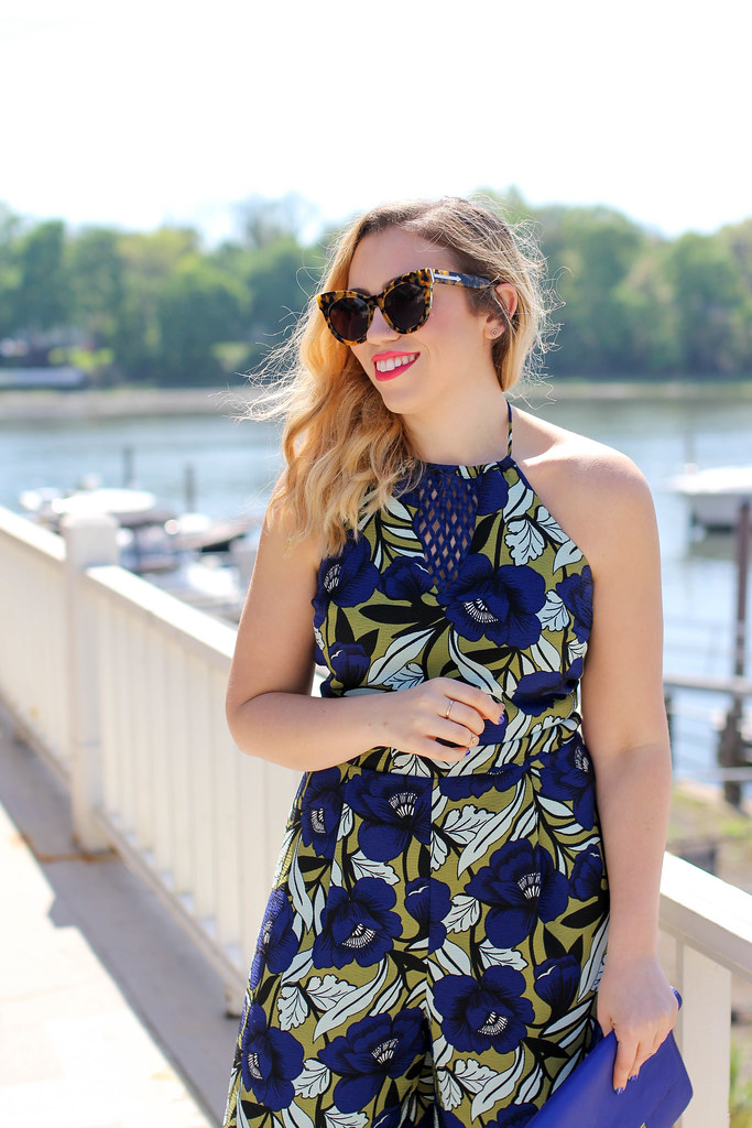 Design Lab Lord & Taylor Blue Floral Print Culotte Romper | Summer Outfit Inspiration | Greenwich Conneticut Harbor Photography | Living After Midnite by Jackie GIardina | Style Blogger