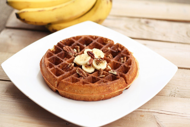 Banana Pecan Waffles - Gluten-free, Vegan + Refined Sugar-free