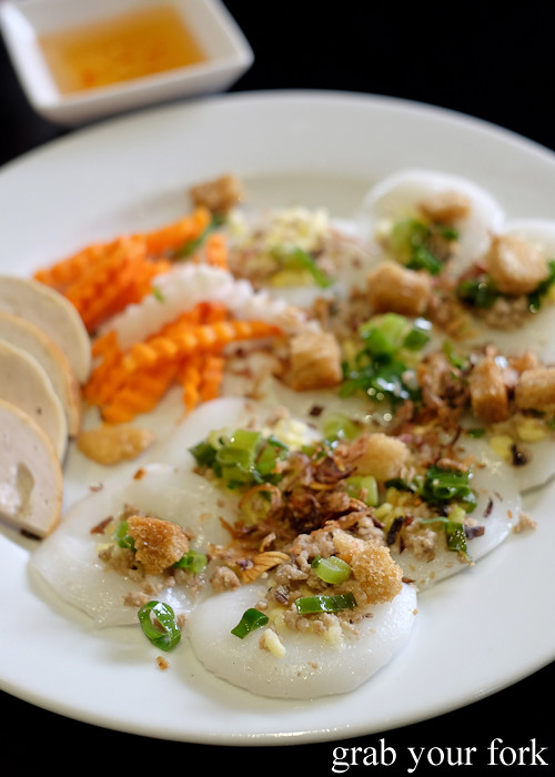 Banh beo steamed rice flour cakes with dried shrimp from Thy Vietnamese Eatery, Bankstown