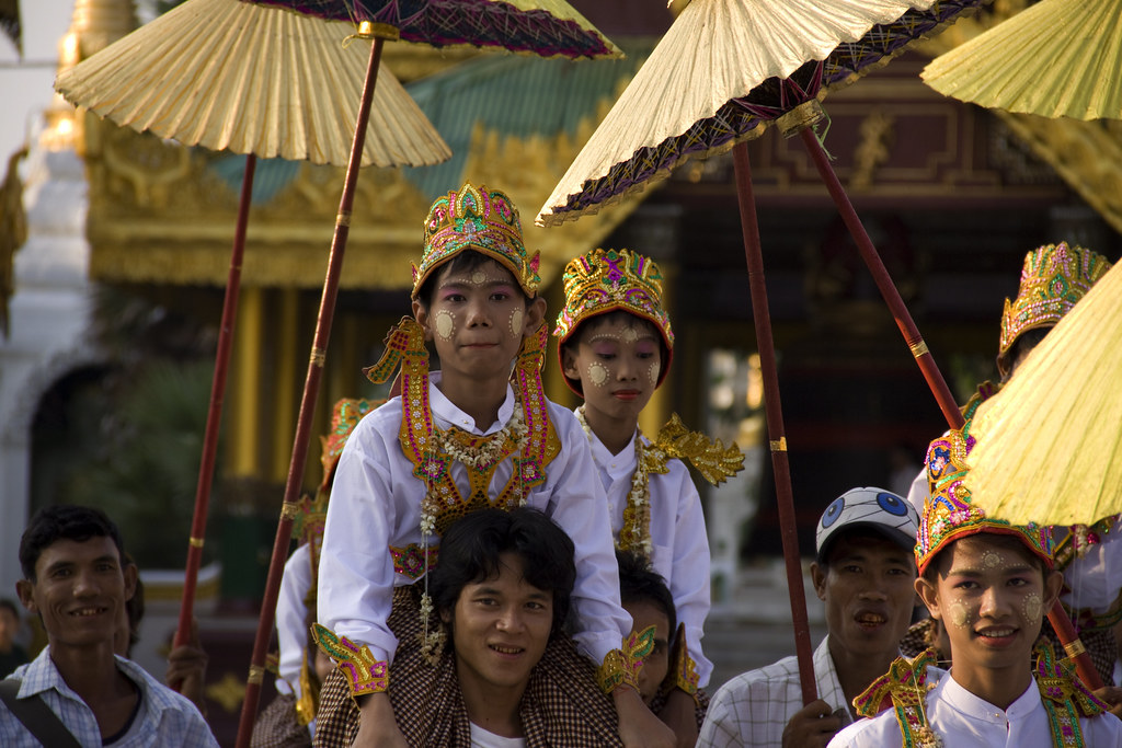Initiation Ceremony Of Novice Burmese Monks, At The Shwedagon