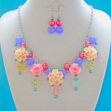 Spring Floral Necklace and Earring | Millefiori beads, Semi-… | Flickr