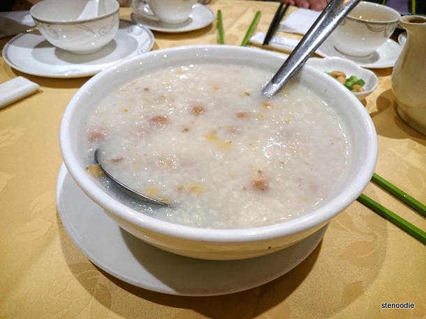 Congee with Pork Ribs, Peanuts, & Preserved Fish