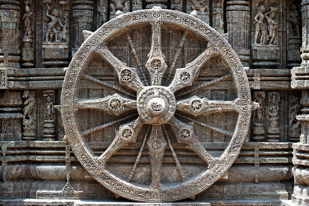 Read the text. A symbol of the eight fold path "Arya Magga" (the noble path of the dhamma) in early Buddhism. An intricate representation of the Dharmachakra, or Buddhist eight spoked Wheel. Dhamma or Dharma