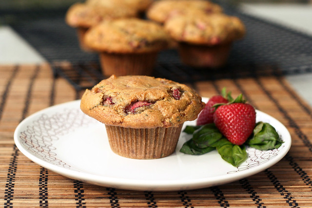 Strawberry Basil Almond Flour Muffins - Gluten-free, Dairy-free, Refined Sugar-free