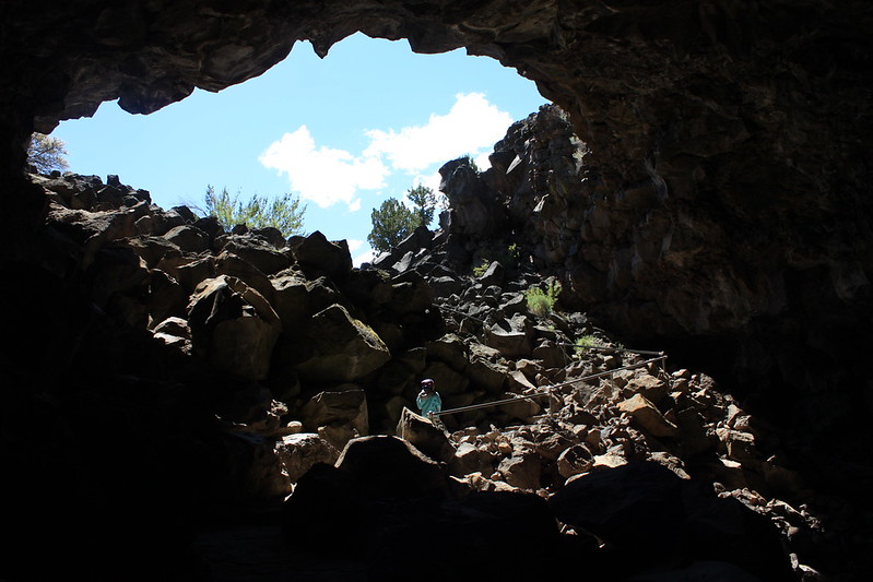 Young Hiker Exiting Skull Cave, Lava Beds National Monument