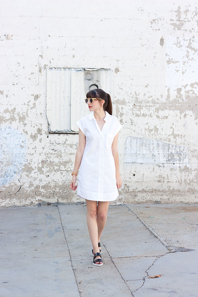 White Shirtdress, J.Crew Shirtdress, Everlane Sandals, Summer Outfit