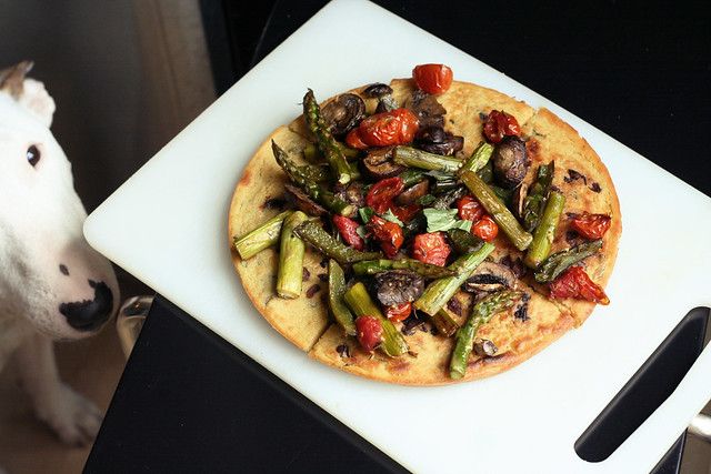 Kalamata Olive and Herb Socca with Roasted Vegetables - Gluten-free + Vegan