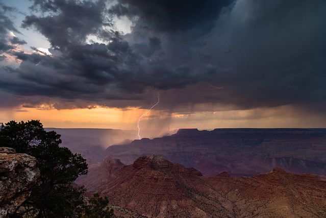 Grand Canyon Lightning at Sunset