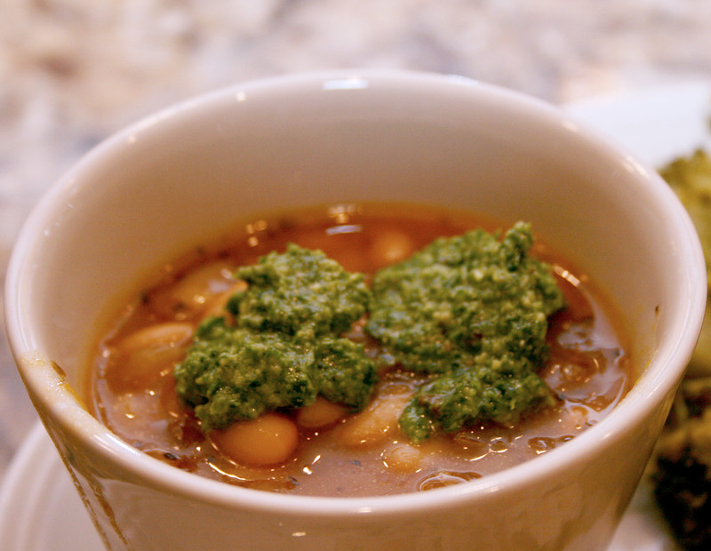 quick bean soup with kale pesto