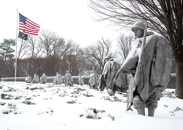 Korean War Memorial in snow