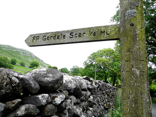 A sign for the Gordale Scar on our Malham walk in the Yorkshire Dales of England