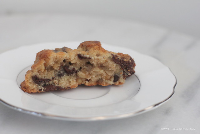 Levain bakery's chocolate chip walnut cookies side by little luxury list