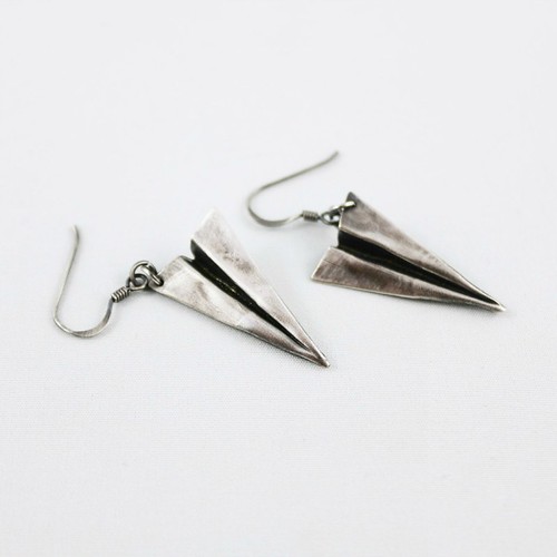 Silver Folded Paper Airplane Earrings